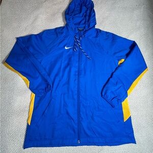 Nike Dri Fit Blue Yellow Sewn
Swoosh Logo Women's Hooded
Full Zip Track Jacket L